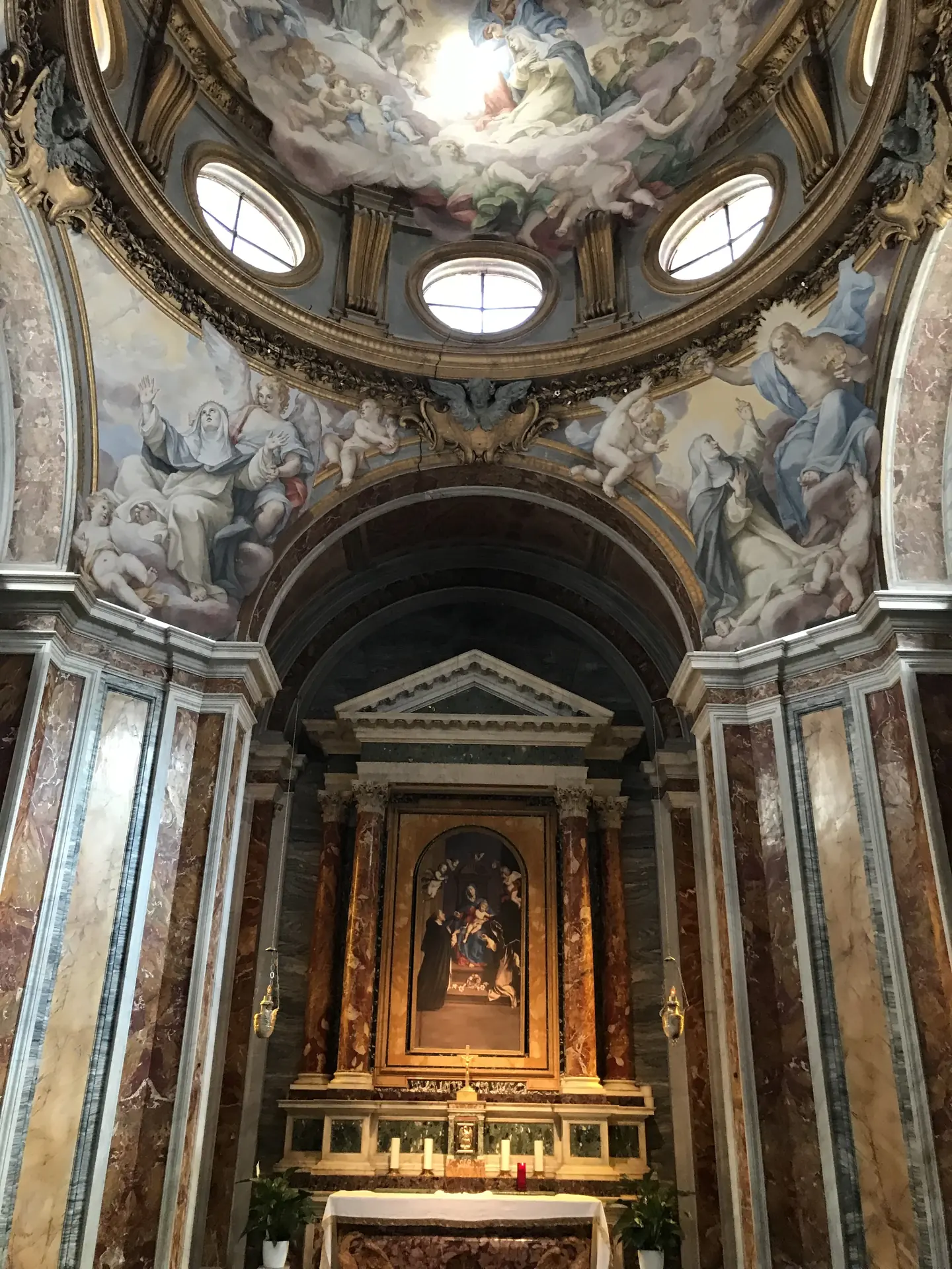 Frescoed baroque dome of the church of Santi Bonifacio e Alessio on the Aventine.