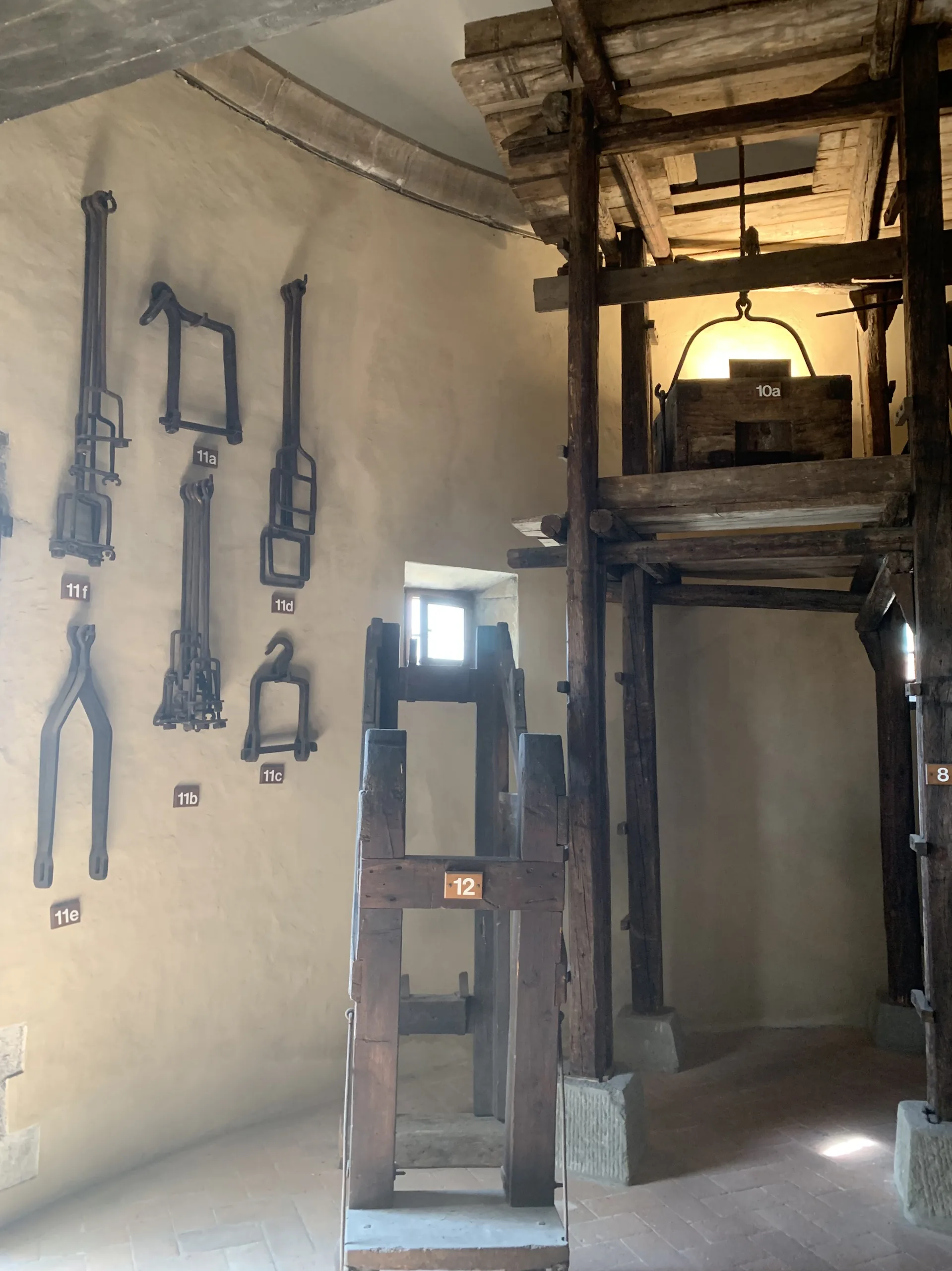 Iron tools and timber tackle used to build Brunelleschi's dome, displayed in the cathedral museum