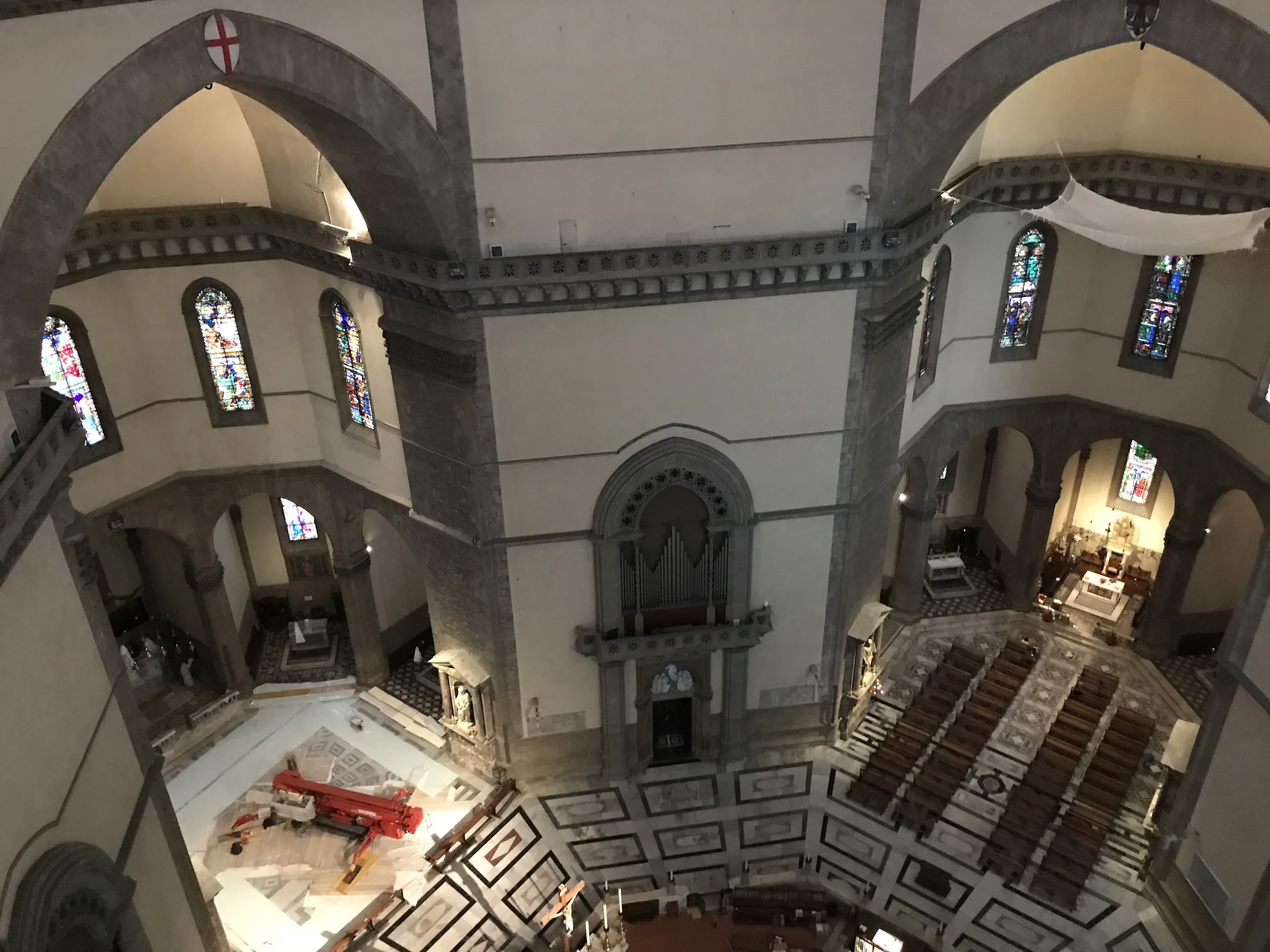 The frescoed dome above the cathedral crossing seen from the gallery on the climb