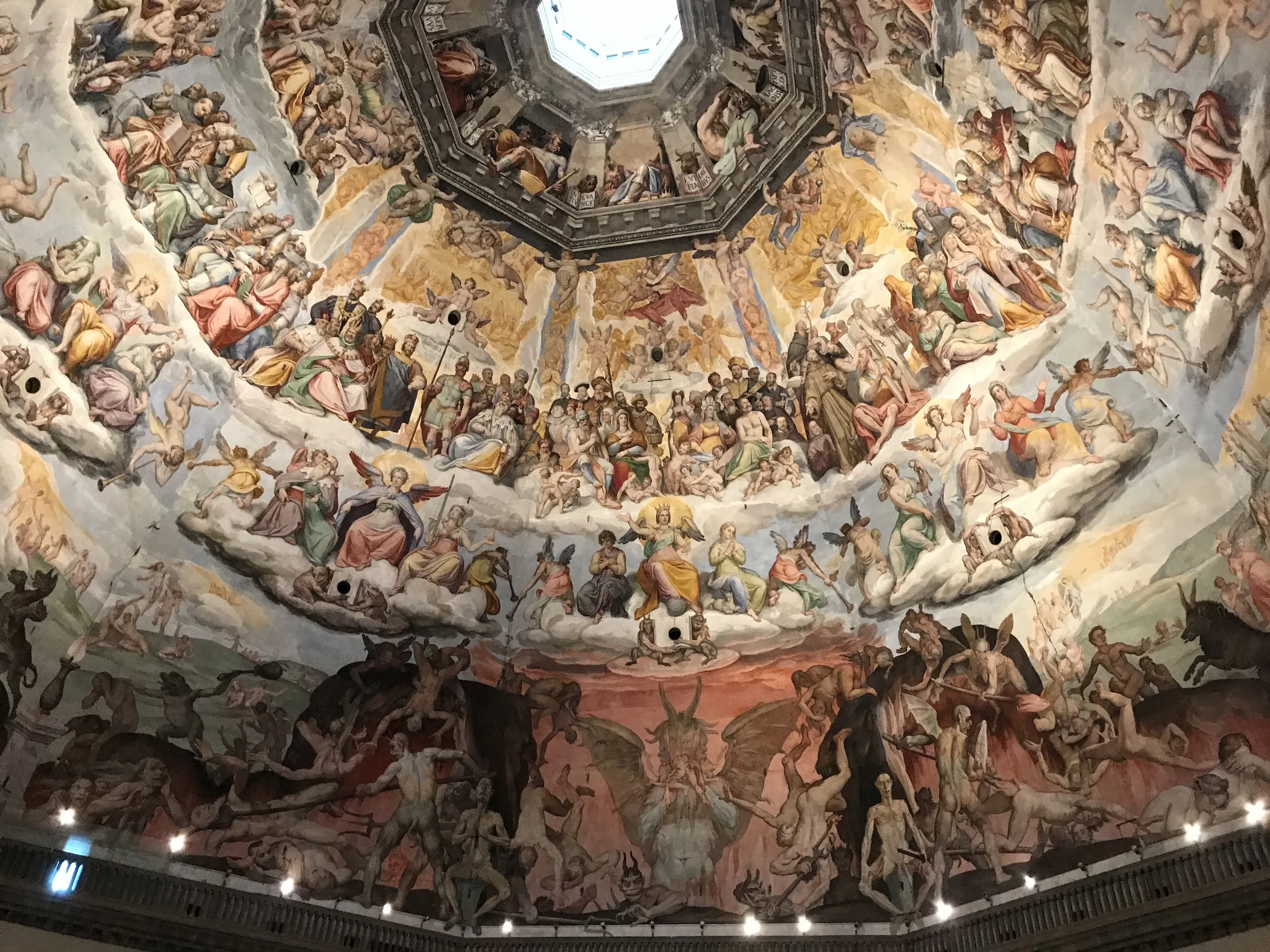 The lower registers of the dome fresco with the resurrection and the damned