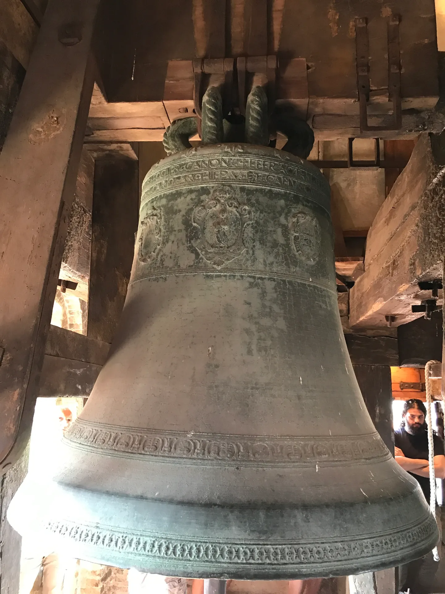 The great bronze bell of San Pietro, known as la Nonna, seen from below.