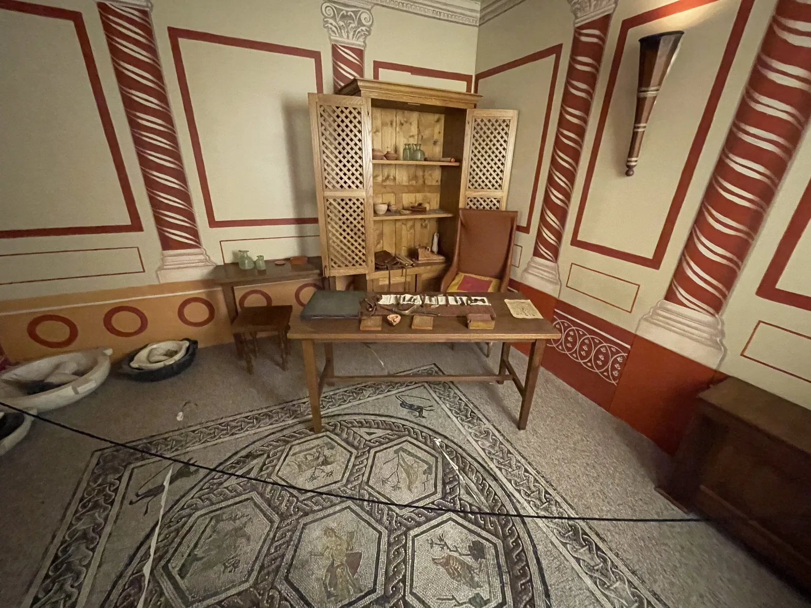 Reconstructed Roman medical cabinet and table in the surgeon's room at the Domus del Chirurgo