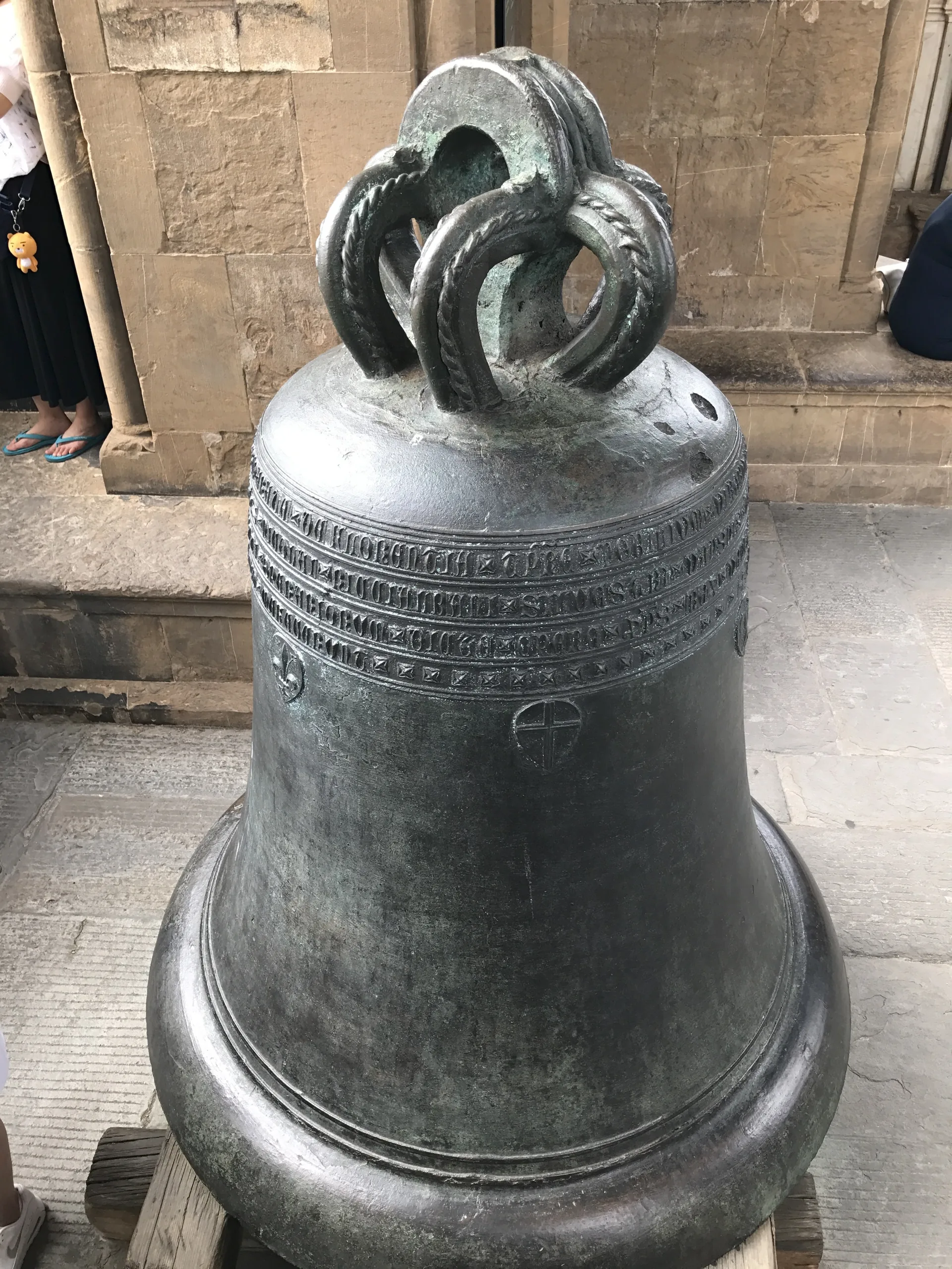 One of the cathedral's old bronze bells, shown at ground level