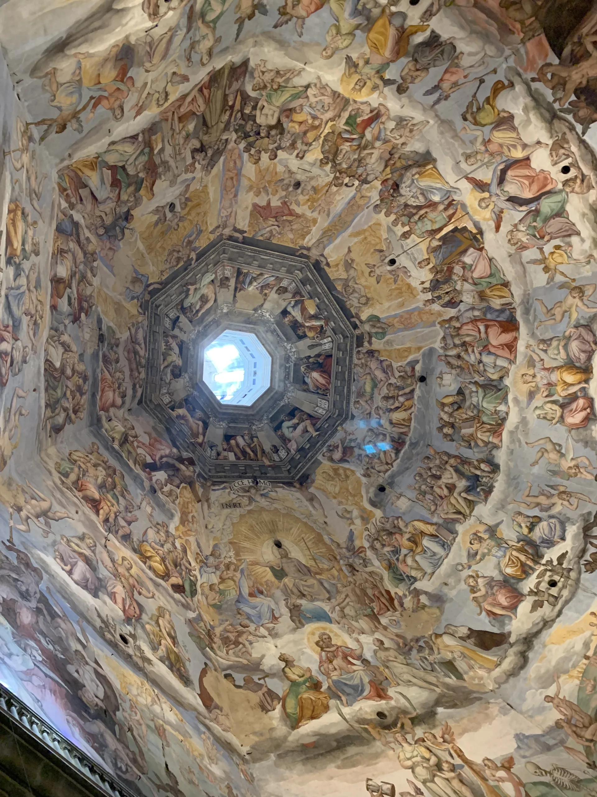 Vasari and Zuccari's Last Judgment filling the inside of the dome, seen from the cathedral floor