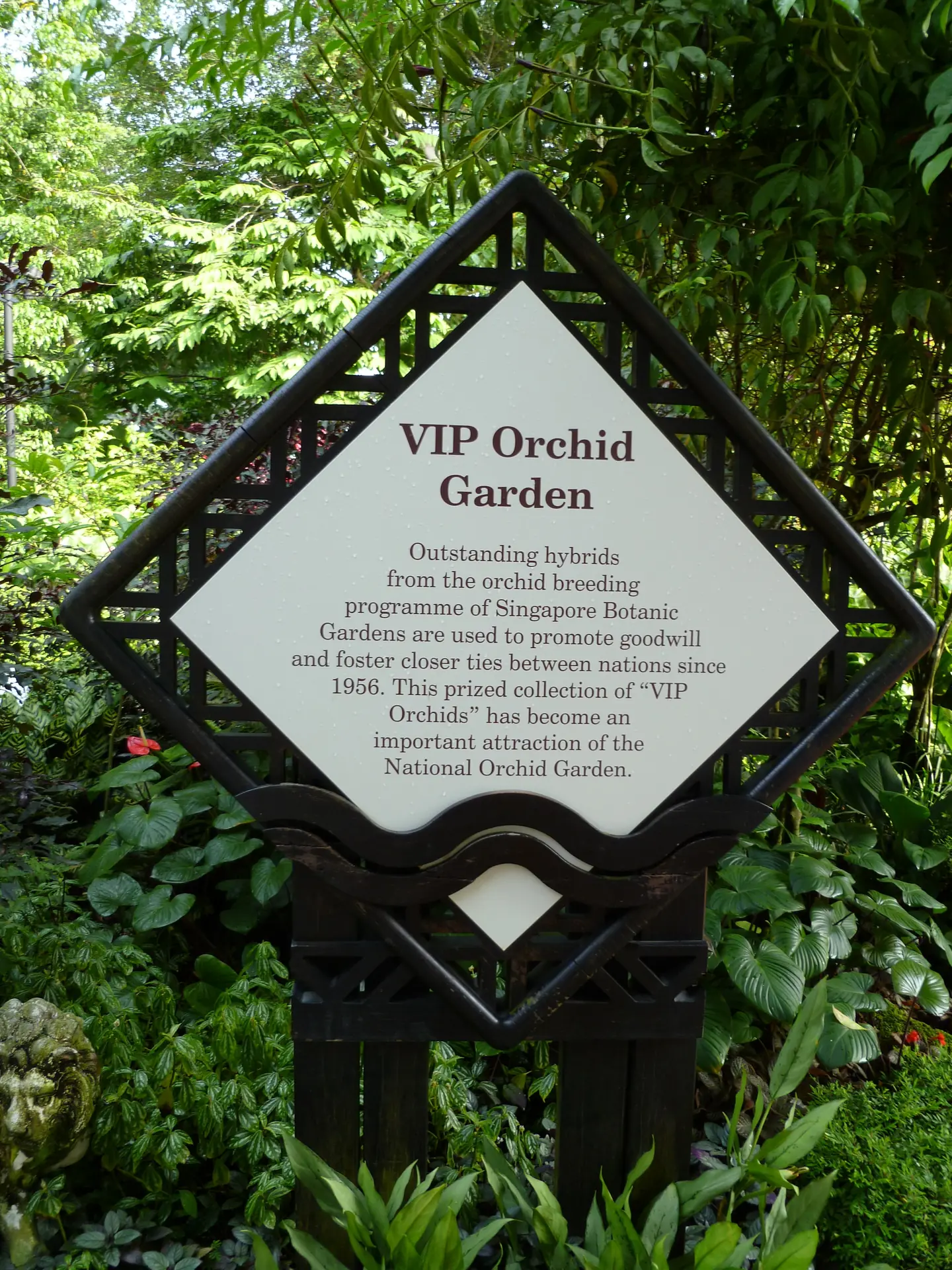 The VIP Orchid Garden sign explaining Singapore's orchid diplomacy tradition