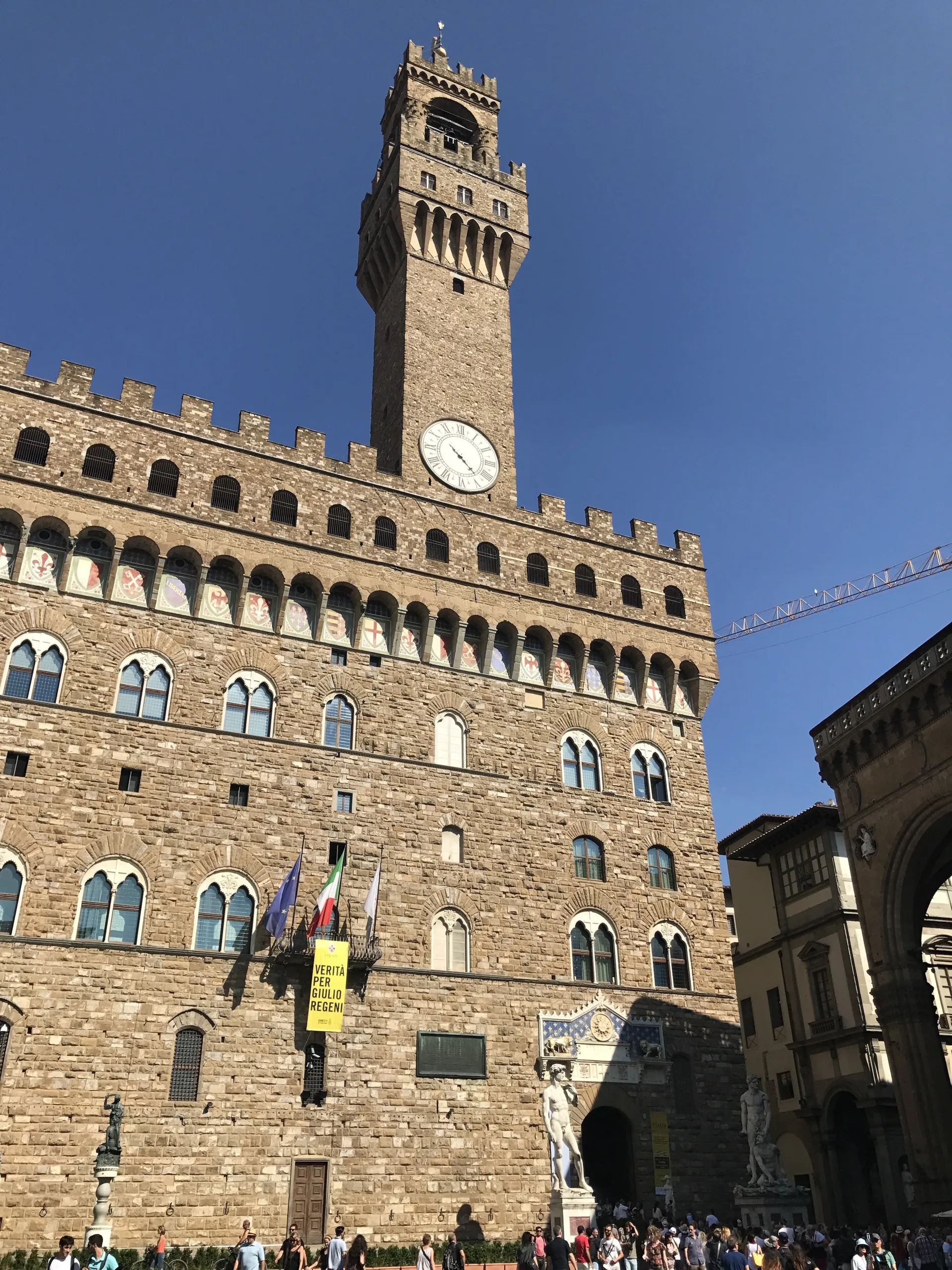 The Palazzo Vecchio seen steeply from the square below