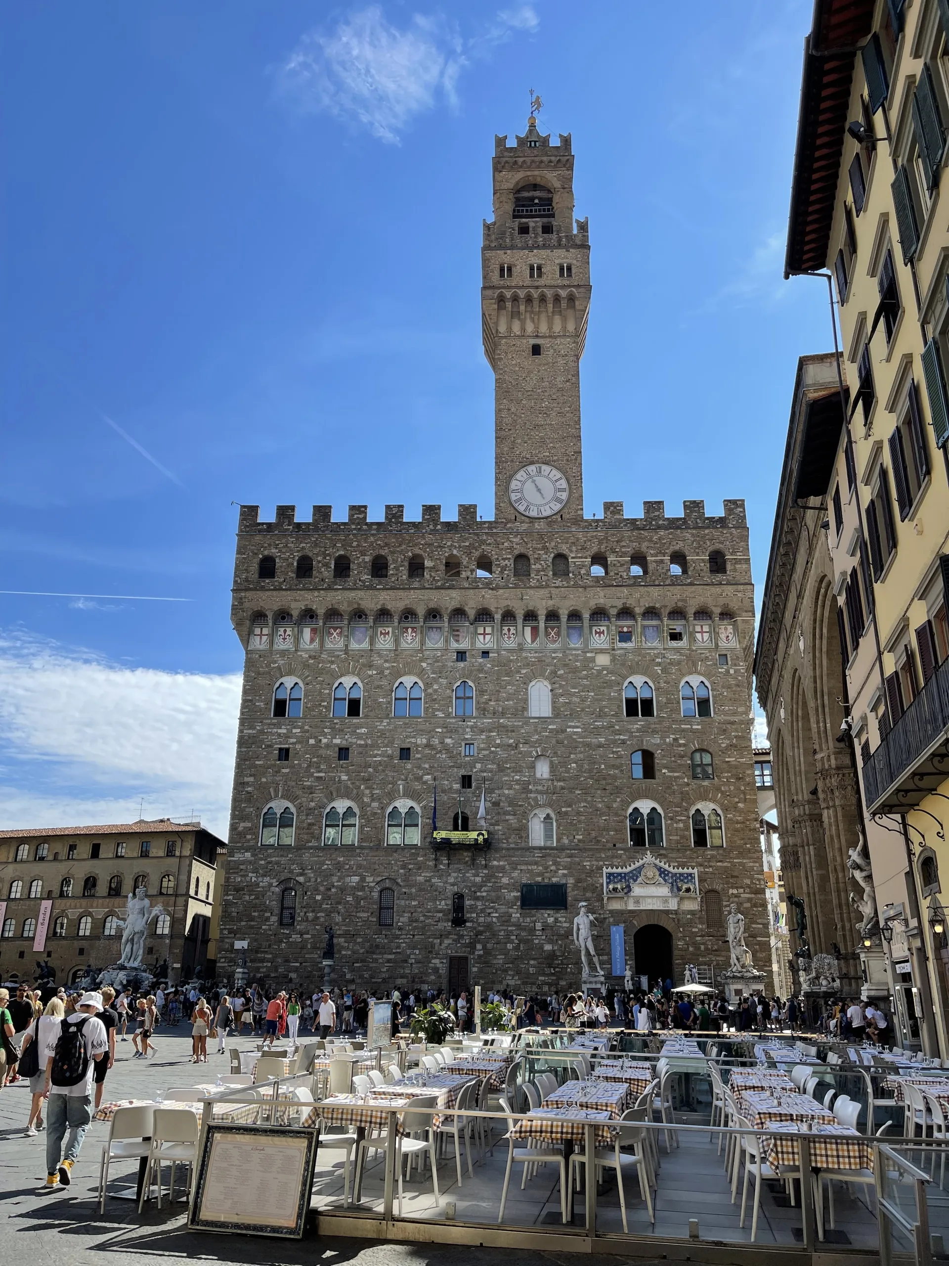 The Palazzo Vecchio with the Torre di Arnolfo rising off-center above the facade