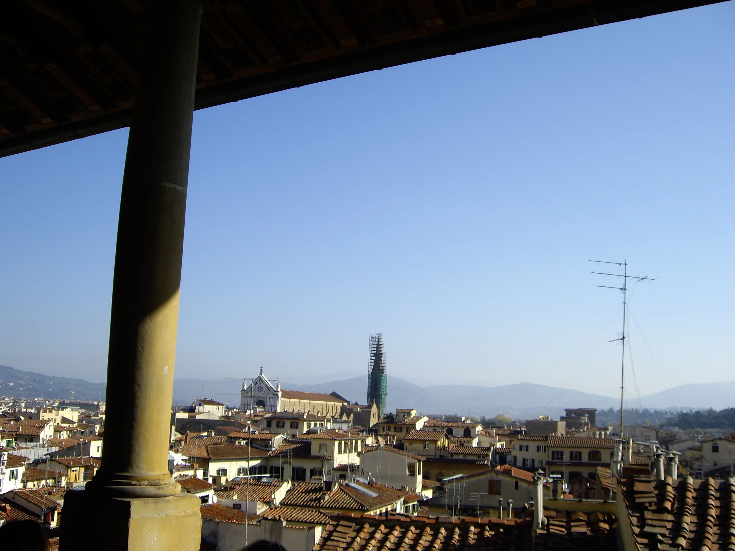 The rooftops of Florence and the dome of the cathedral seen from the gallery of the Palazzo Vecchio tower