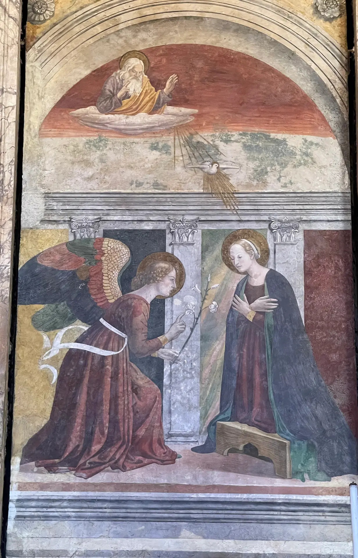 Annunciation fresco attributed to Melozzo da Forli in a chapel of the Pantheon