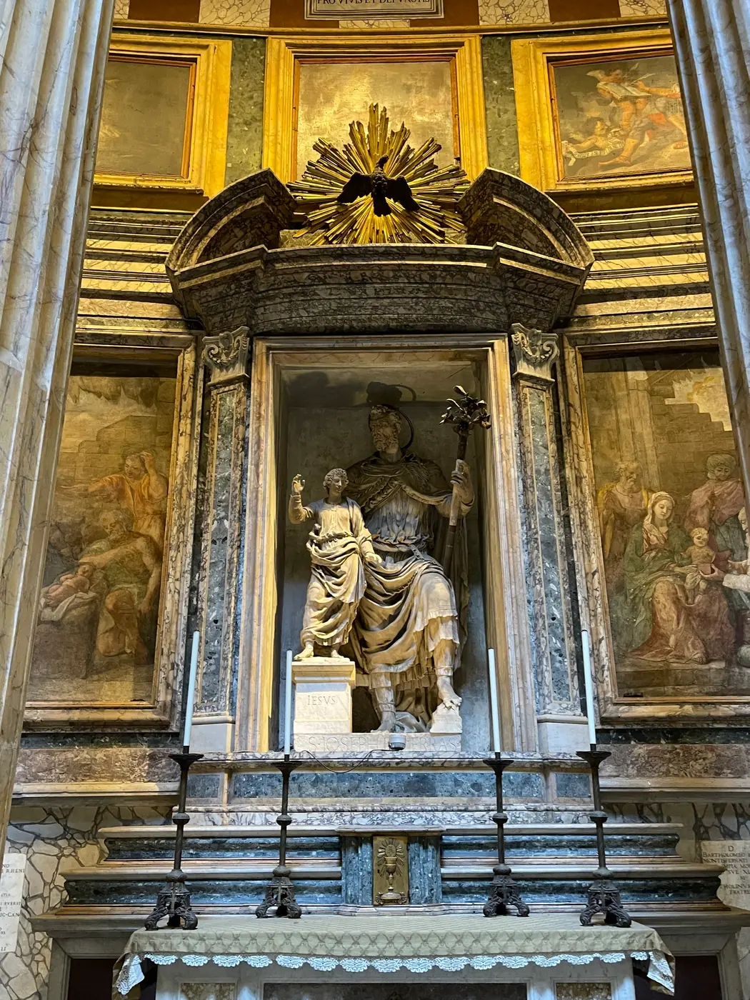 Altar and statue of St. Joseph with the Child in the Chapel of the Virtuosi at the Pantheon