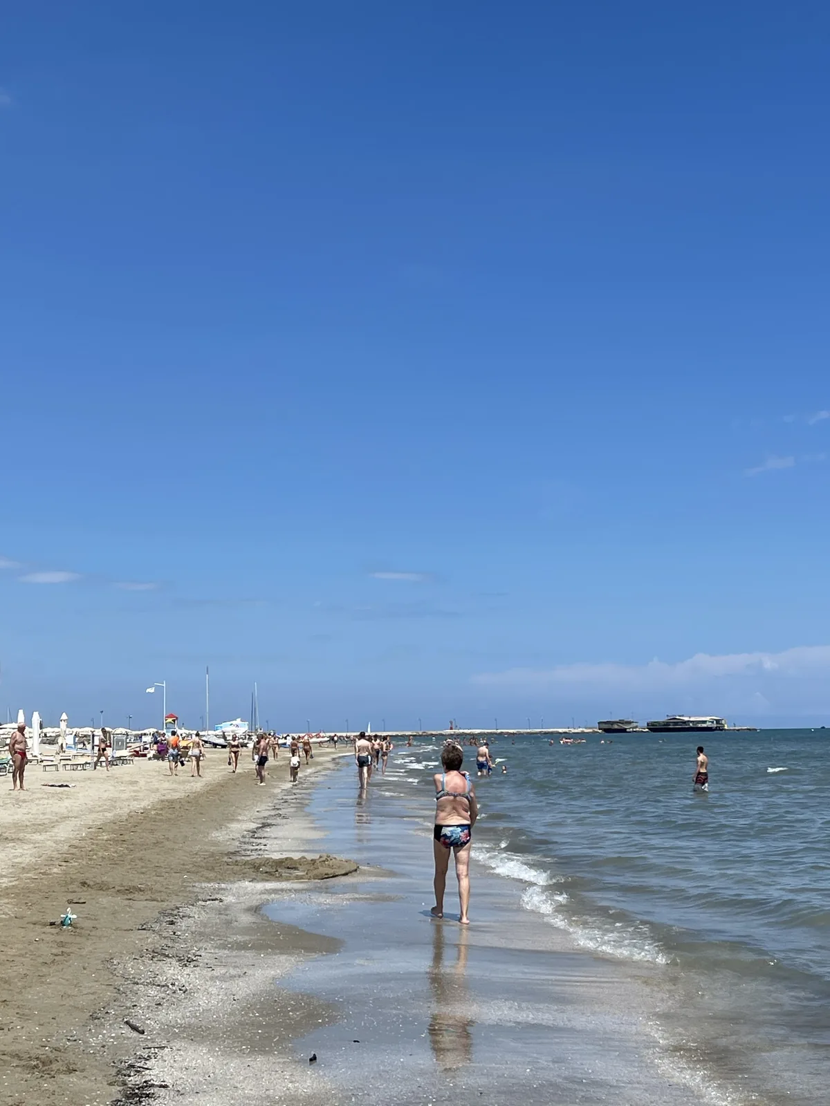 The Adriatic shoreline and beach at Rimini seen from the Parco del Mare