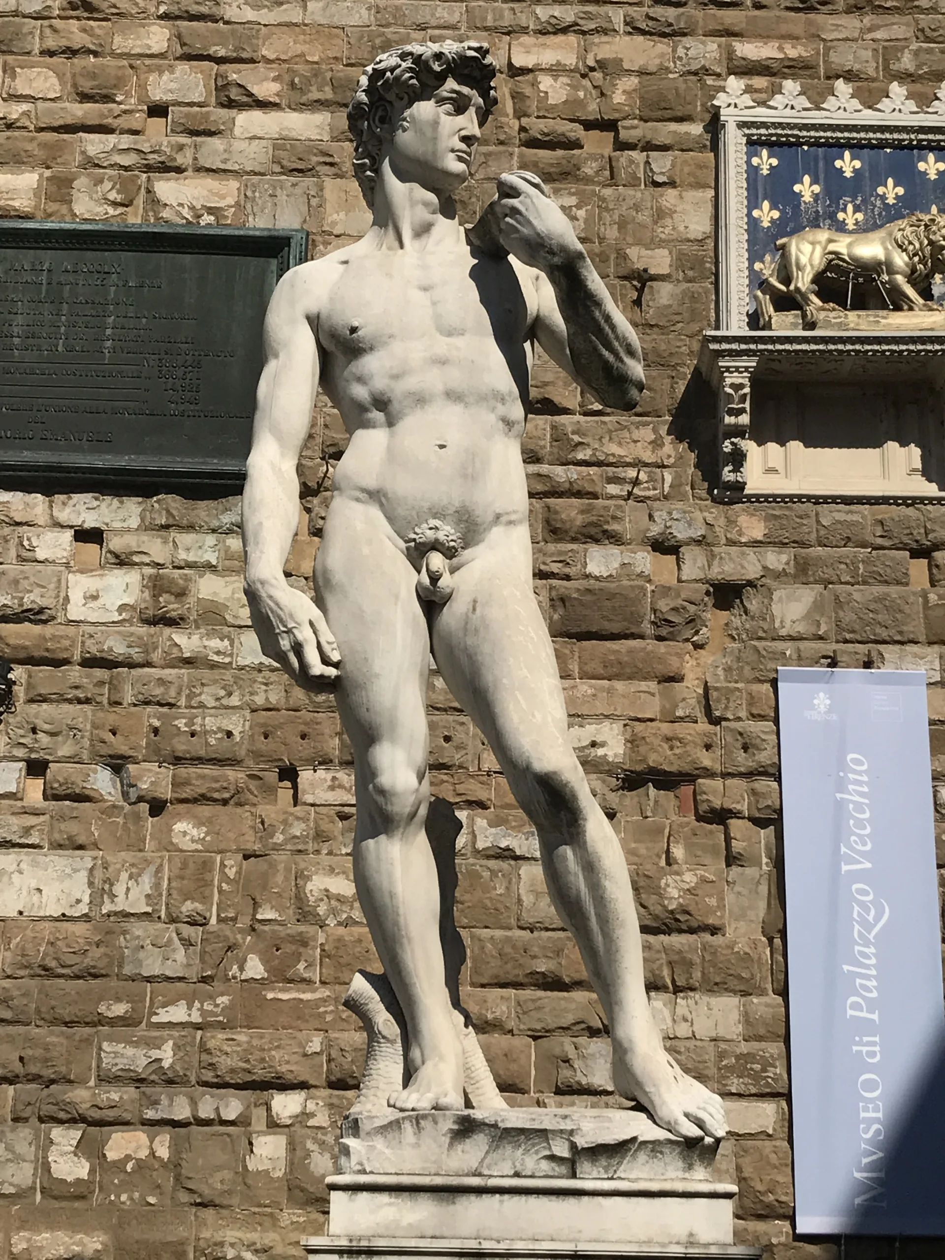 The full-size replica of Michelangelo's David standing where the original stood until 1873