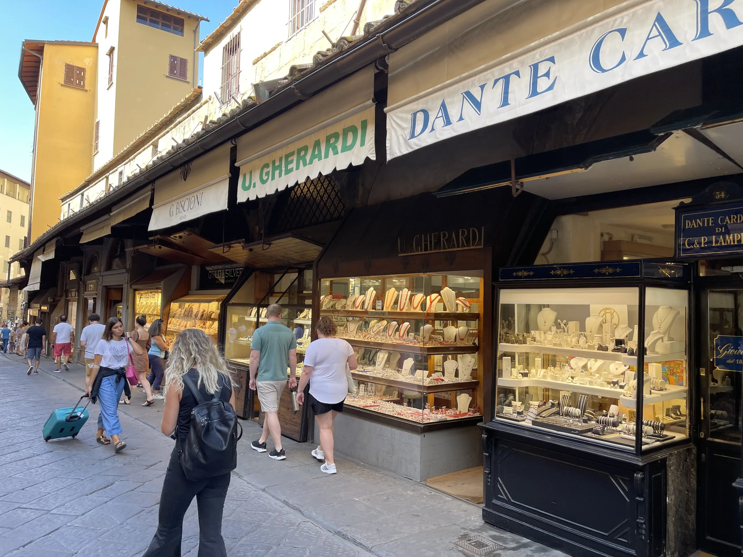 The wooden shopfront of a goldsmith on the Ponte Vecchio