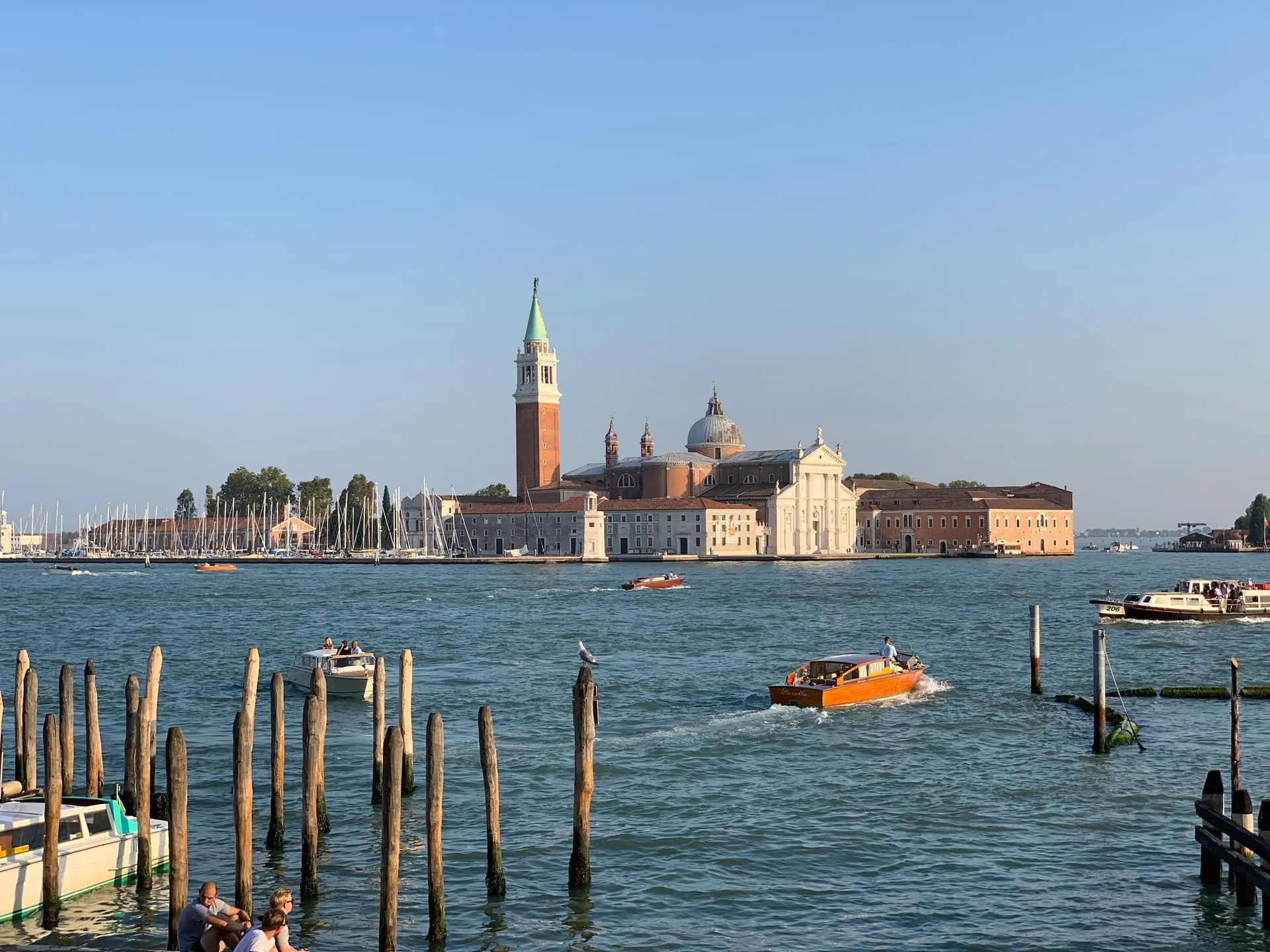 San Giorgio Maggiore across the water with a water taxi passing