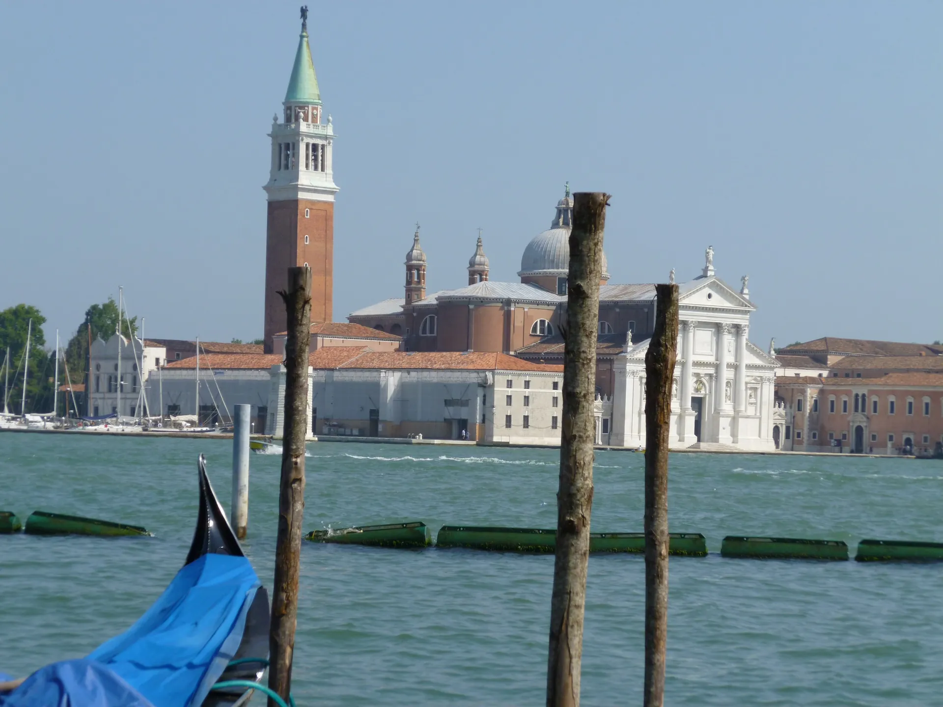 San Giorgio Maggiore seen past a moored gondola across the lagoon