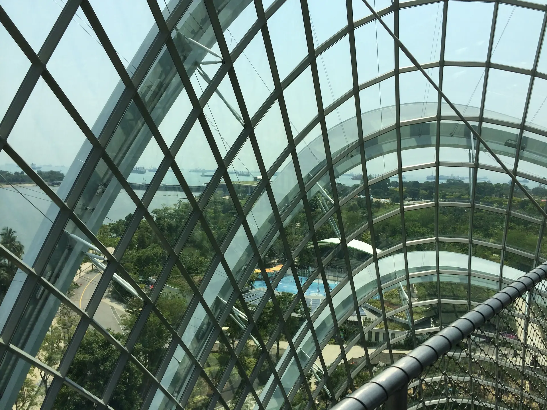 The Cloud Forest glass and steel dome with the Marina skyline beyond