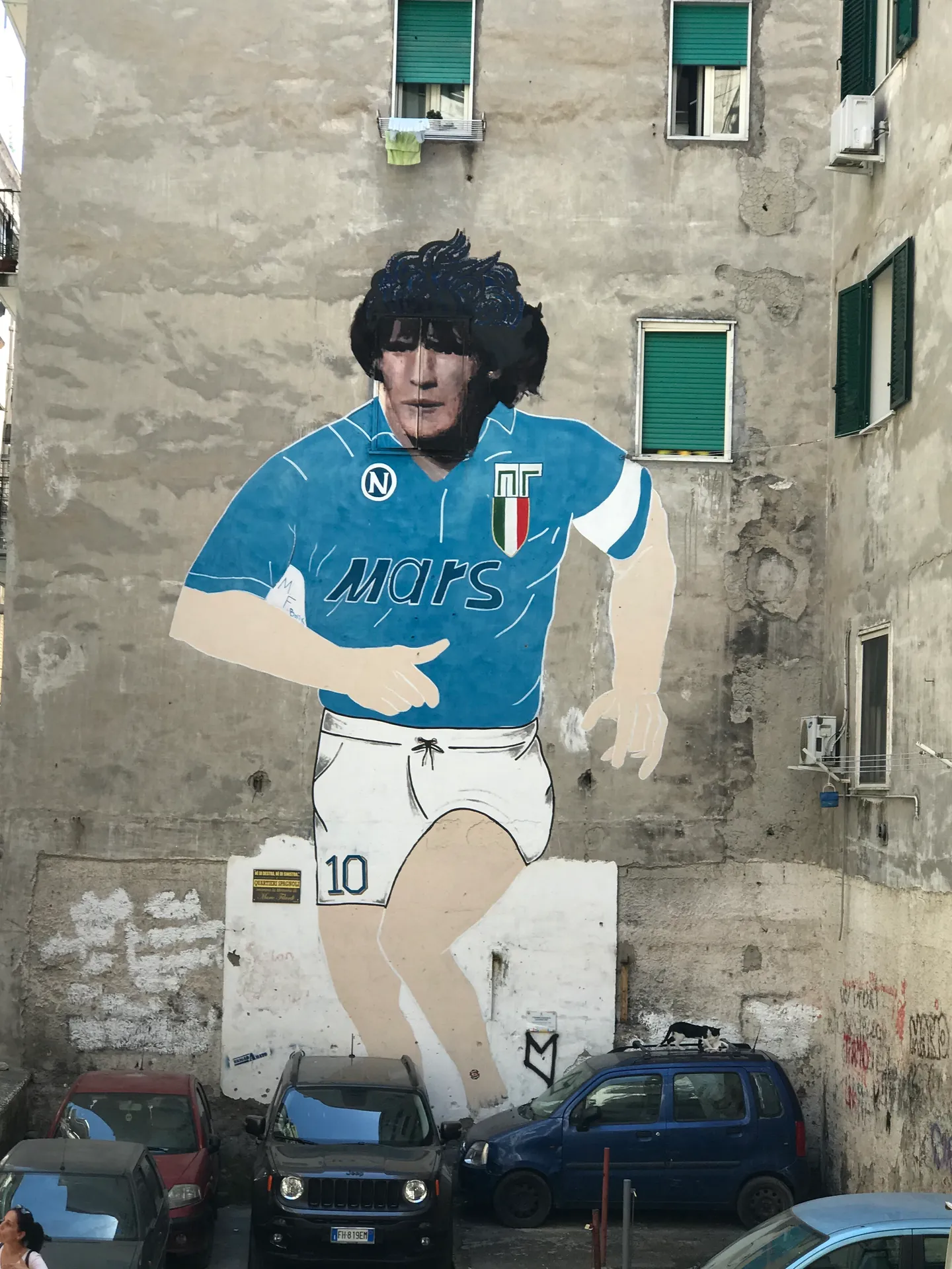 The large Maradona mural on a building in the Spanish Quarter of Naples
