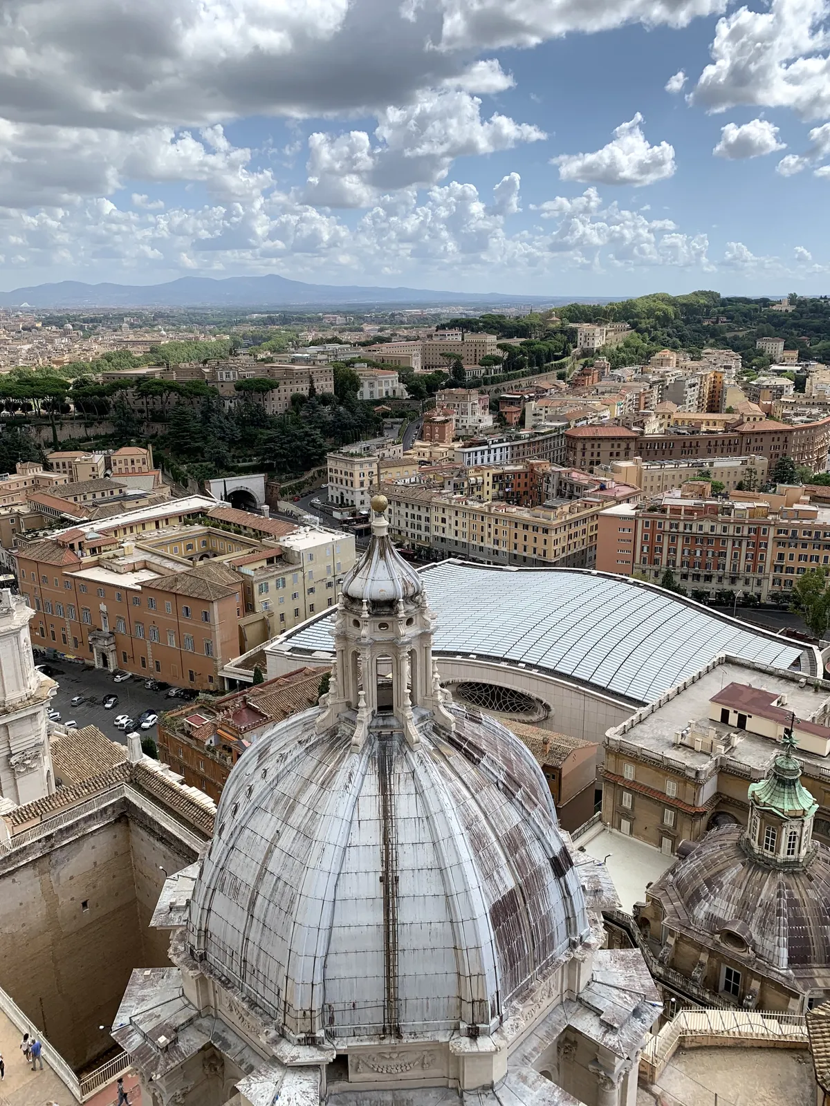 The exterior shell of Michelangelo's dome from the terrace, Rome beyond