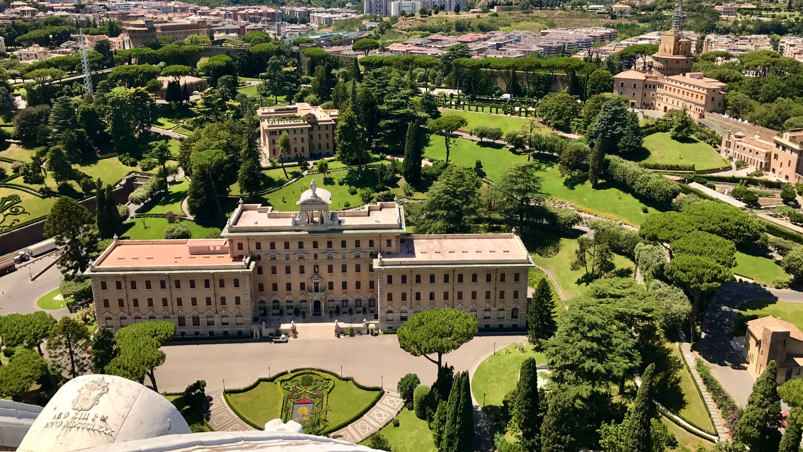 View from the dome over the colonnade and St. Peter's Square in summer