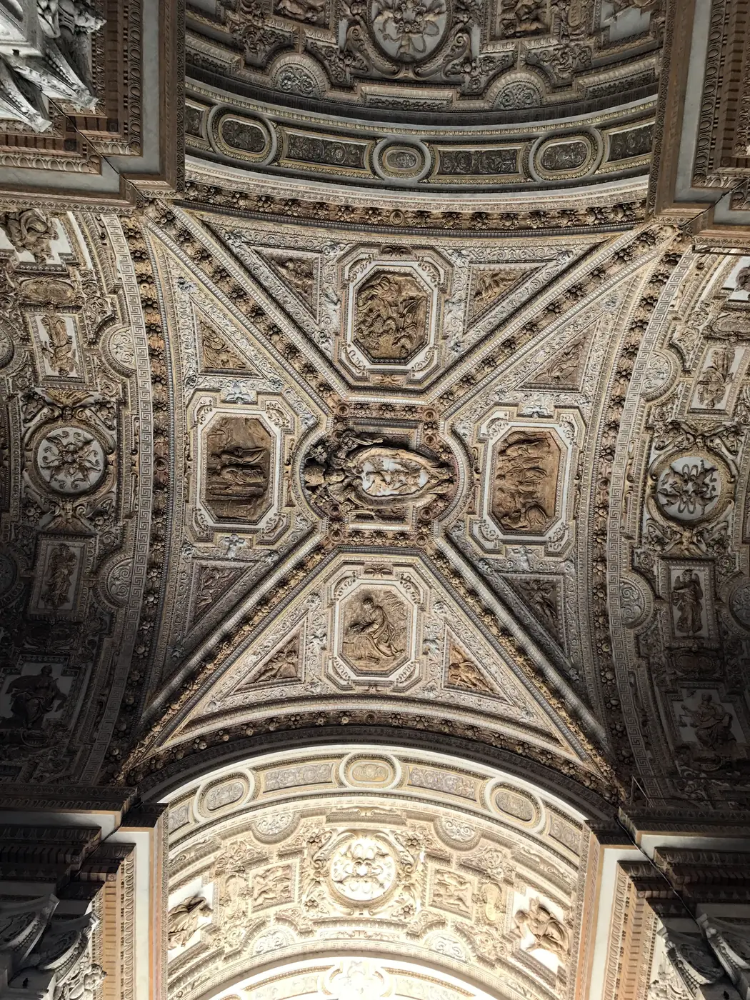 The gilded stucco vault of the entrance portico of St. Peter's