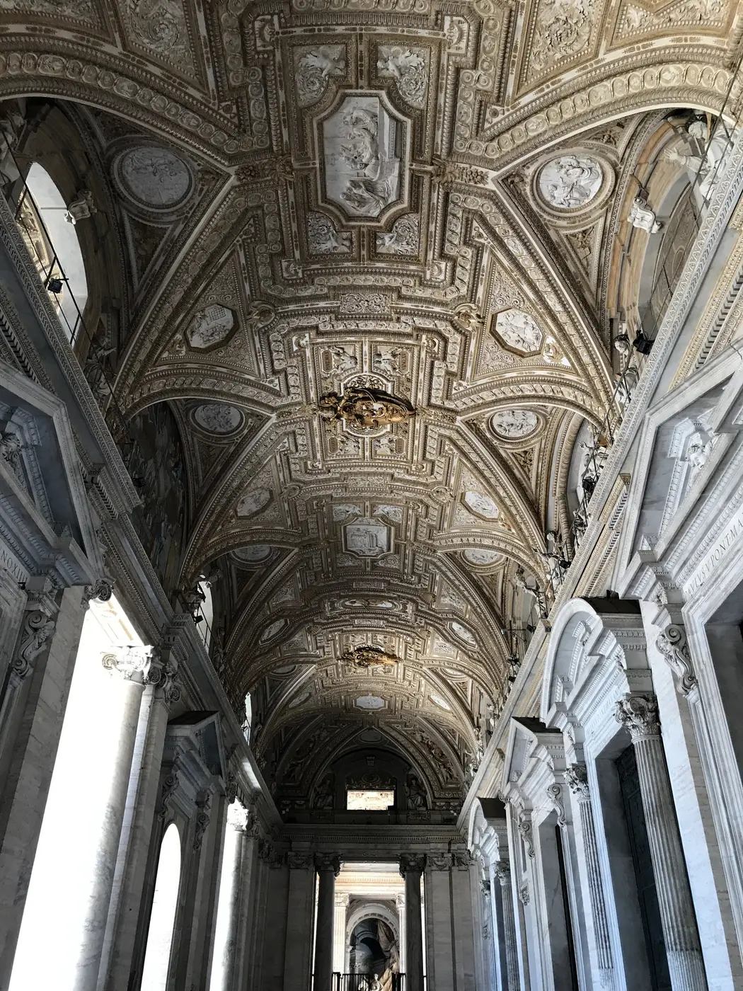 The long marble entrance portico of St. Peter's Basilica