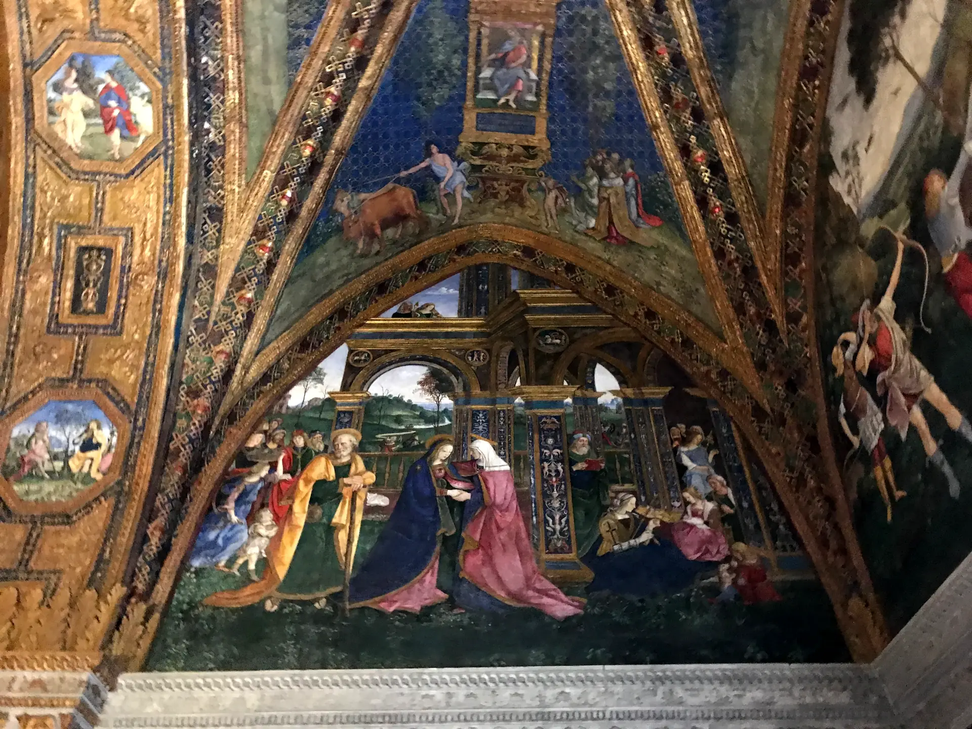 Pinturicchio's frescoed and gilded vault in the Borgia Apartments.