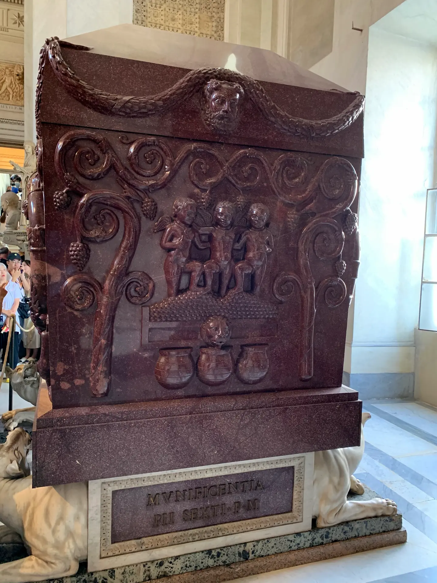 A carved imperial porphyry sarcophagus in the Vatican Museums.