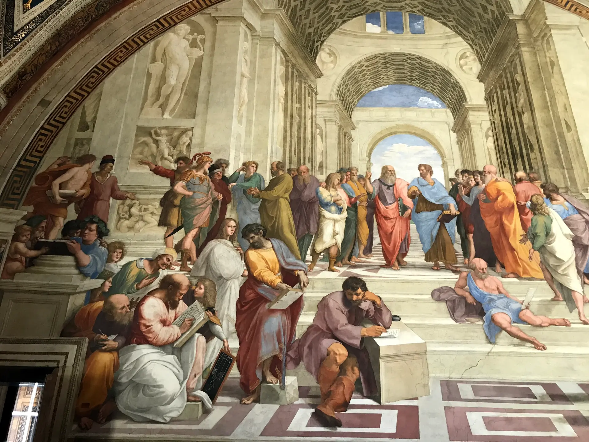 Raphael's fresco The School of Athens in the Stanza della Segnatura.