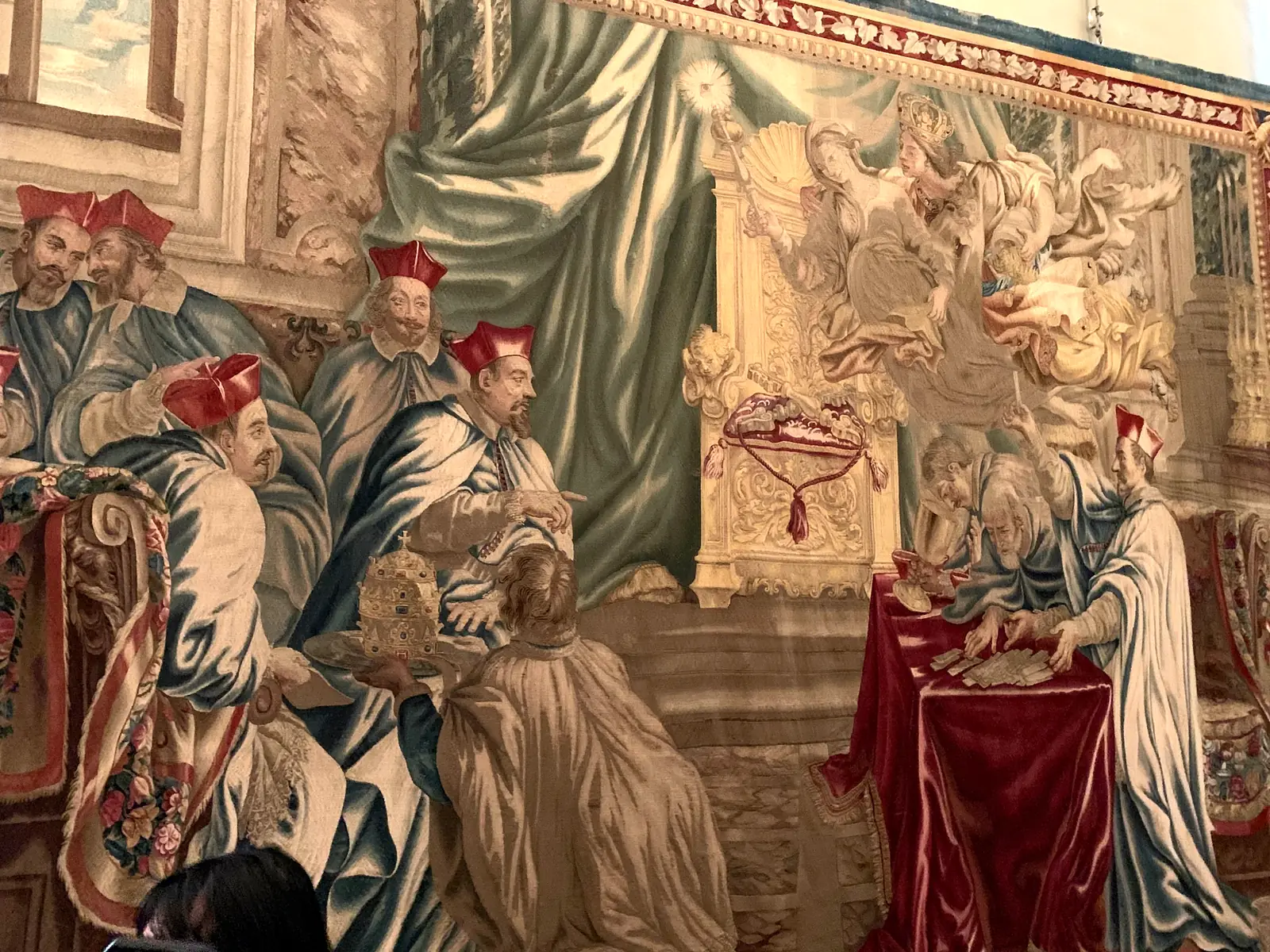 A Flemish tapestry of a ceremonial scene in the Vatican Gallery of Tapestries.