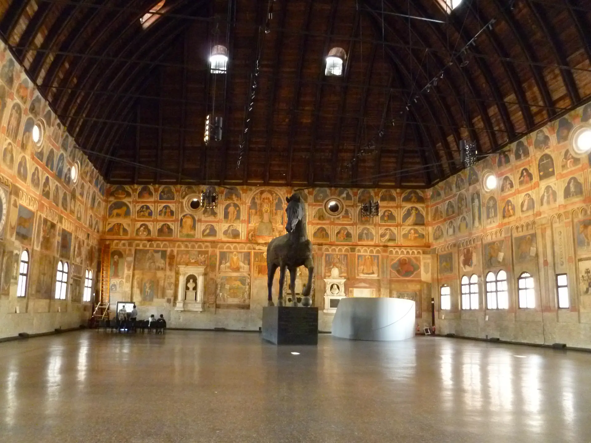 The Salone of the Palazzo della Ragione in Padua, a vast frescoed hall under a keel-shaped wooden roof