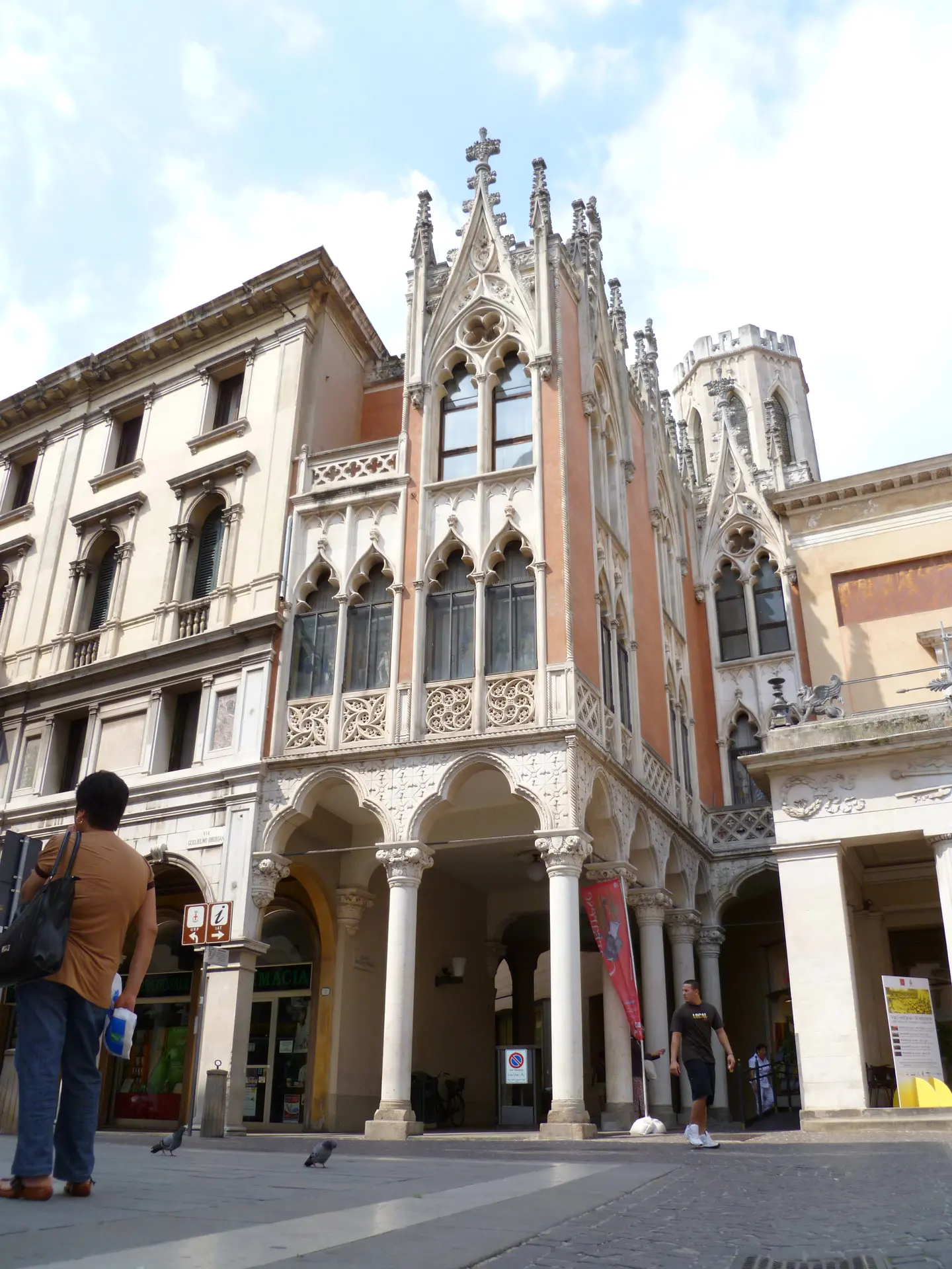 The neo-Gothic wing of Caffe Pedrocchi in Padua beside the columns of the cafe loggia