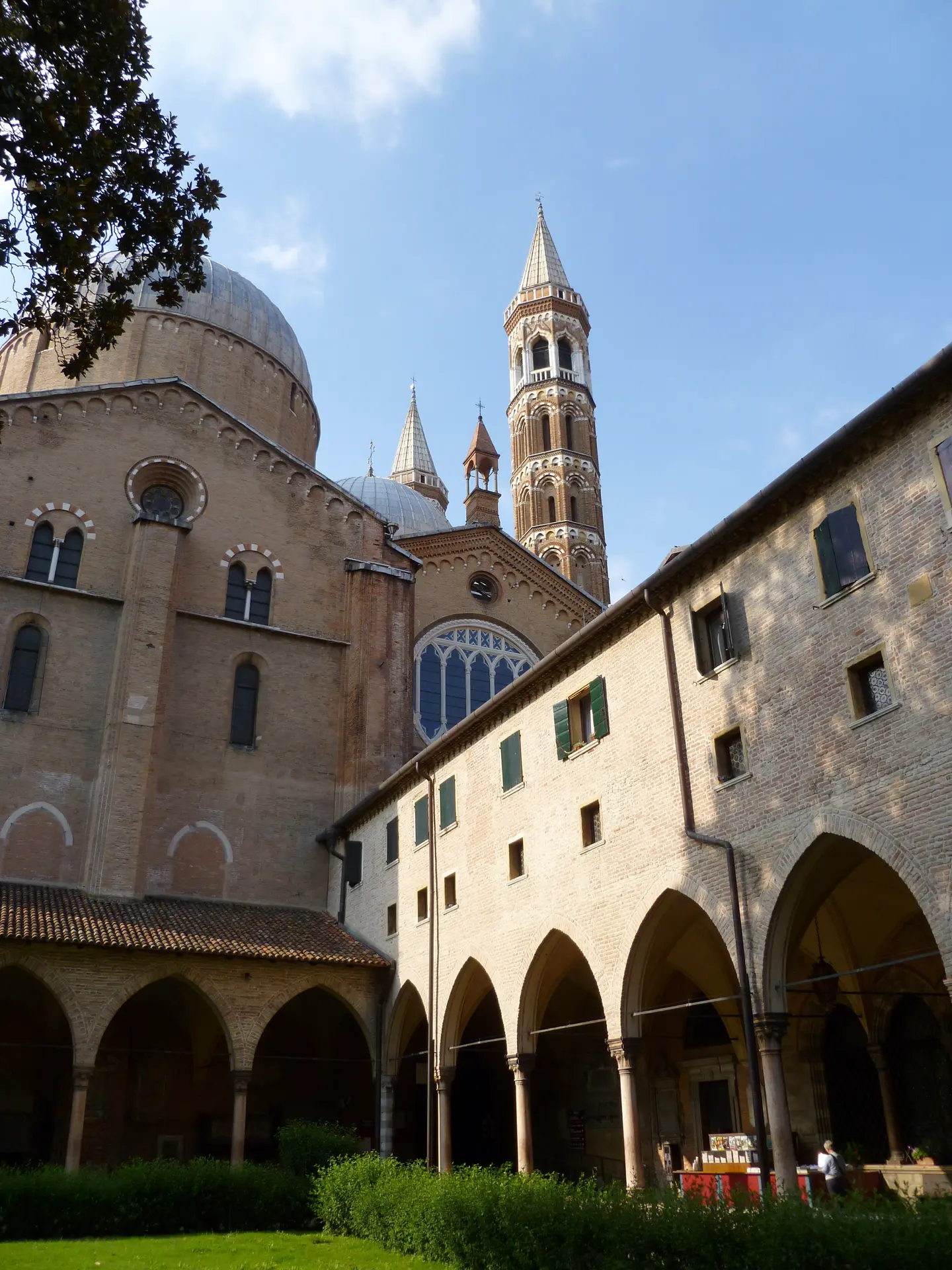 The cloister of the Basilica of Saint Anthony in Padua with the domes and campanile above it