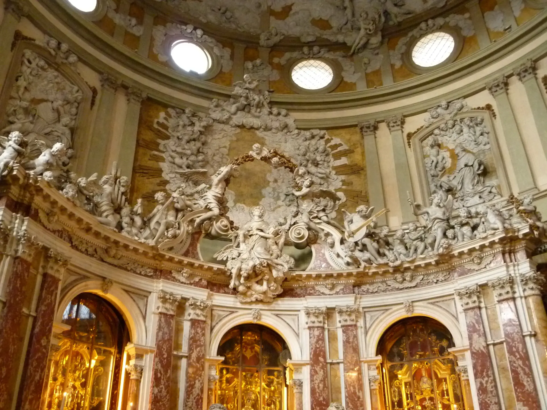 The domed baroque interior of the Treasury Chapel in the Basilica of Saint Anthony, Padua