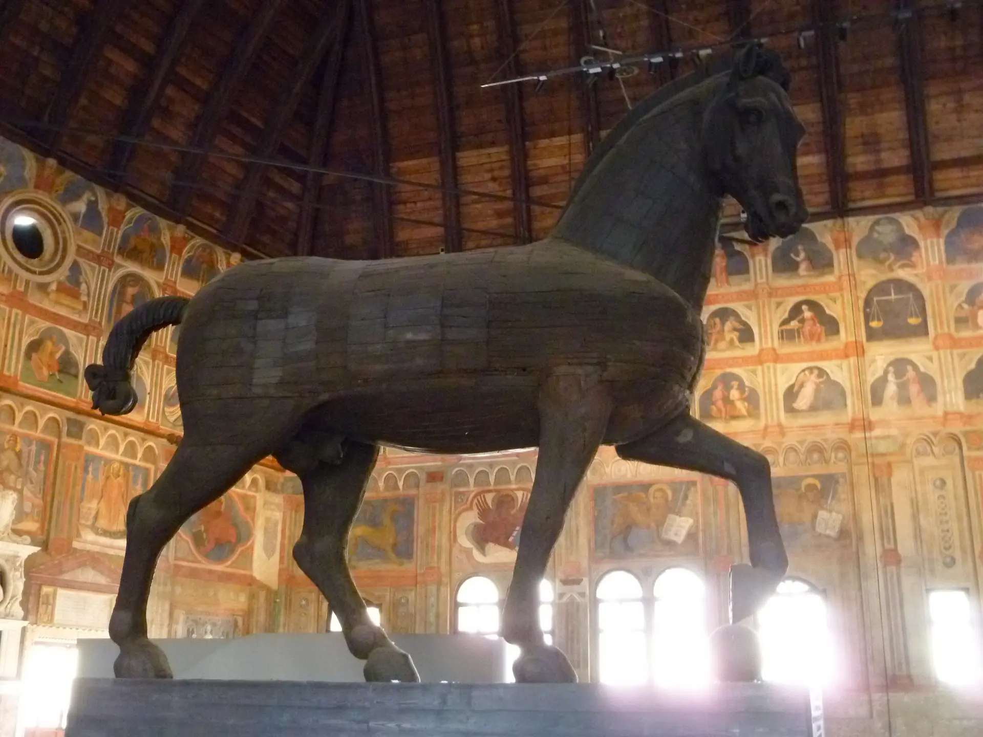 The great wooden horse standing in the Salone of the Palazzo della Ragione in Padua