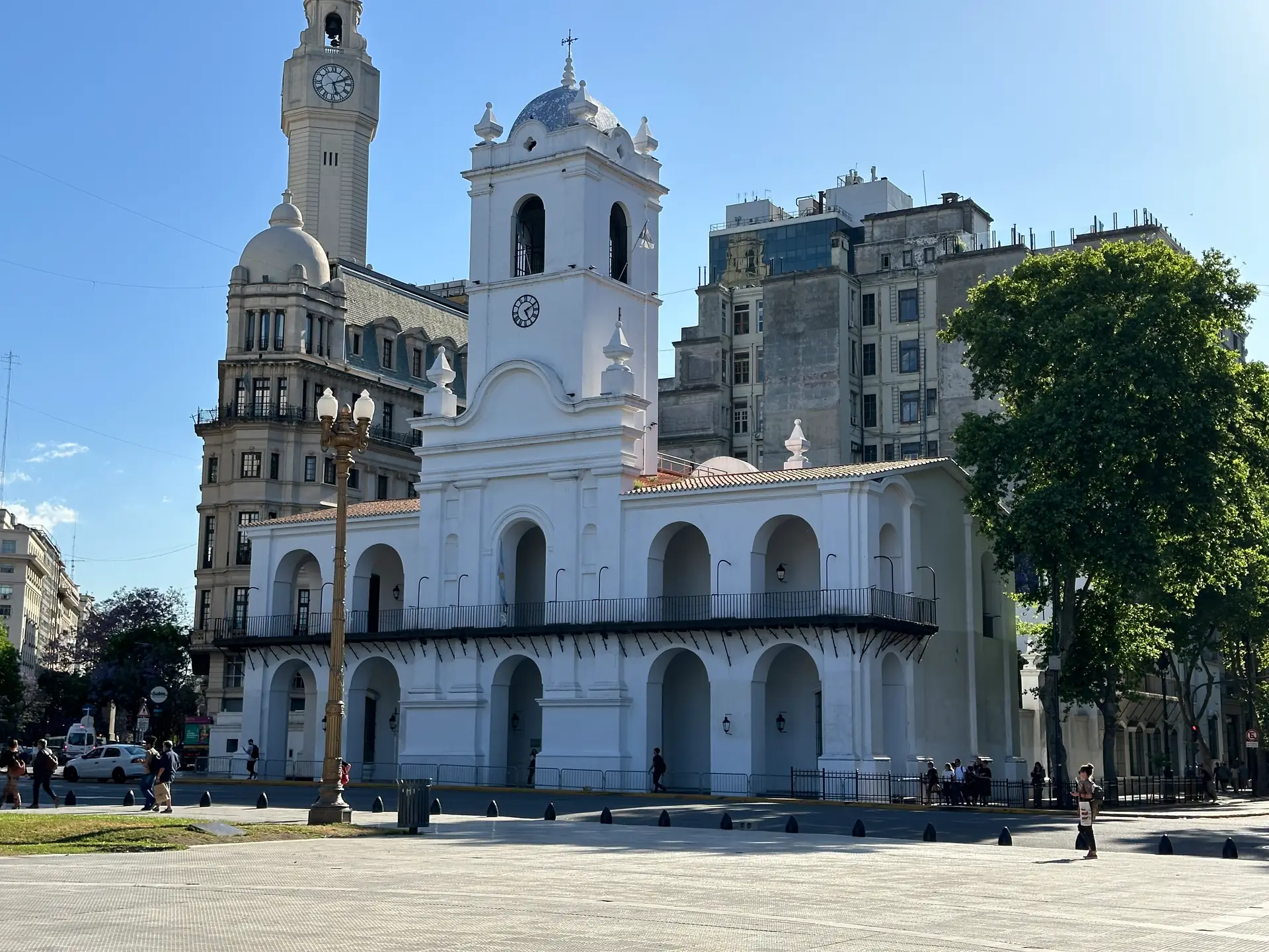 The white colonial facade and tower of the Cabildo in Buenos Aires.
