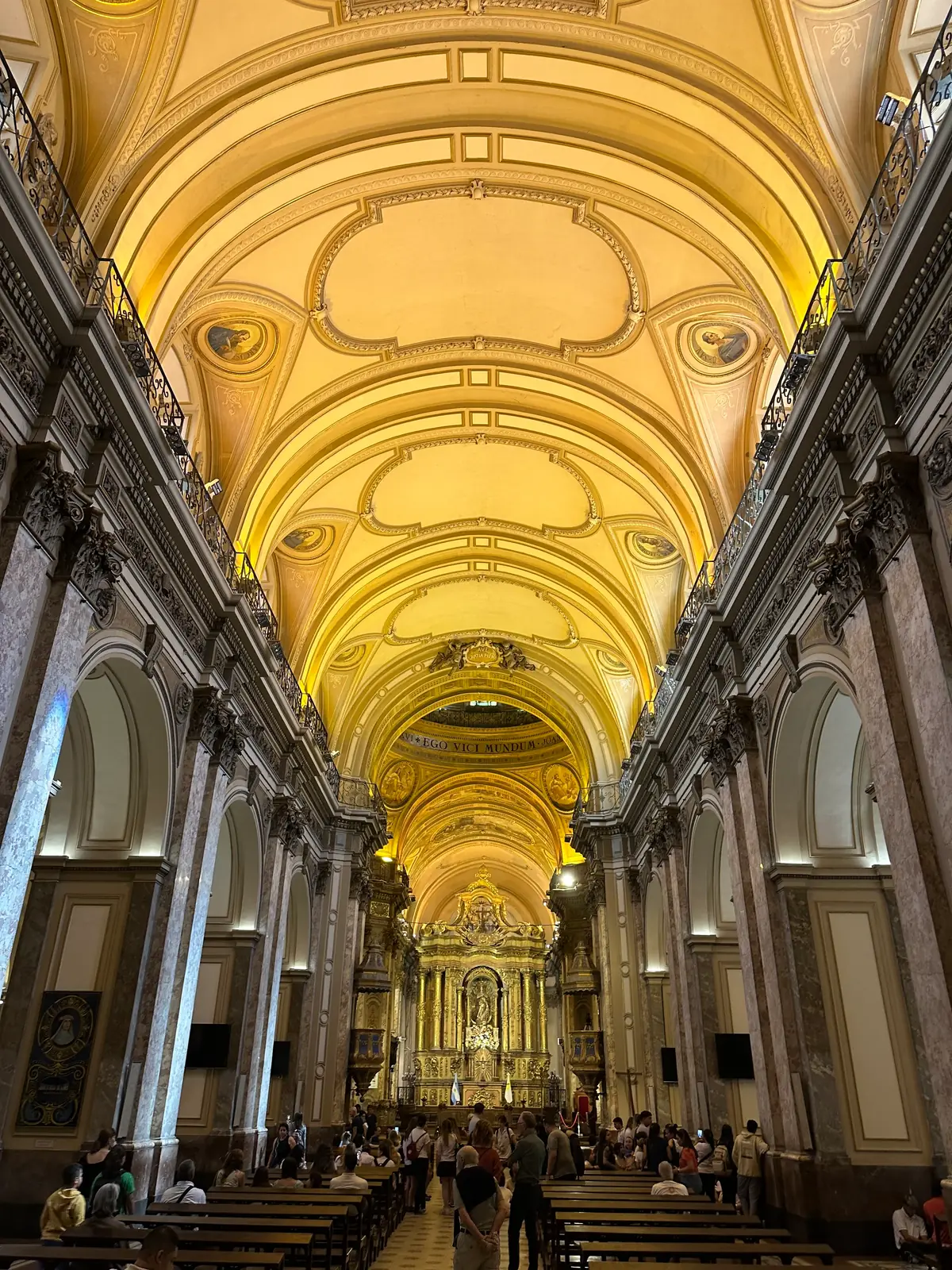 The long nave and gilded barrel vault of the Metropolitan Cathedral, Buenos Aires.