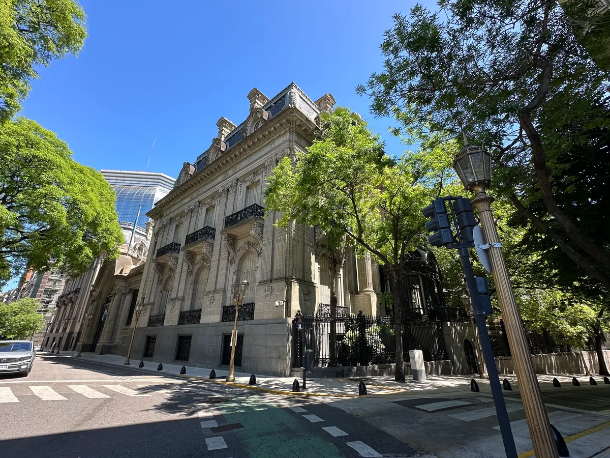 The corner facade of the Palacio San Martin in Retiro, Buenos Aires.