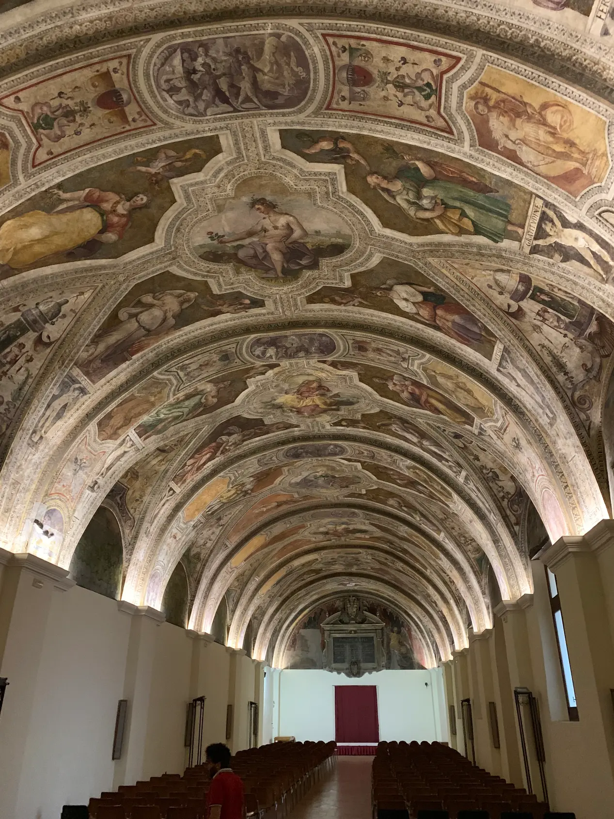 A long frescoed barrel-vaulted hall in the San Lorenzo Maggiore complex, Naples.