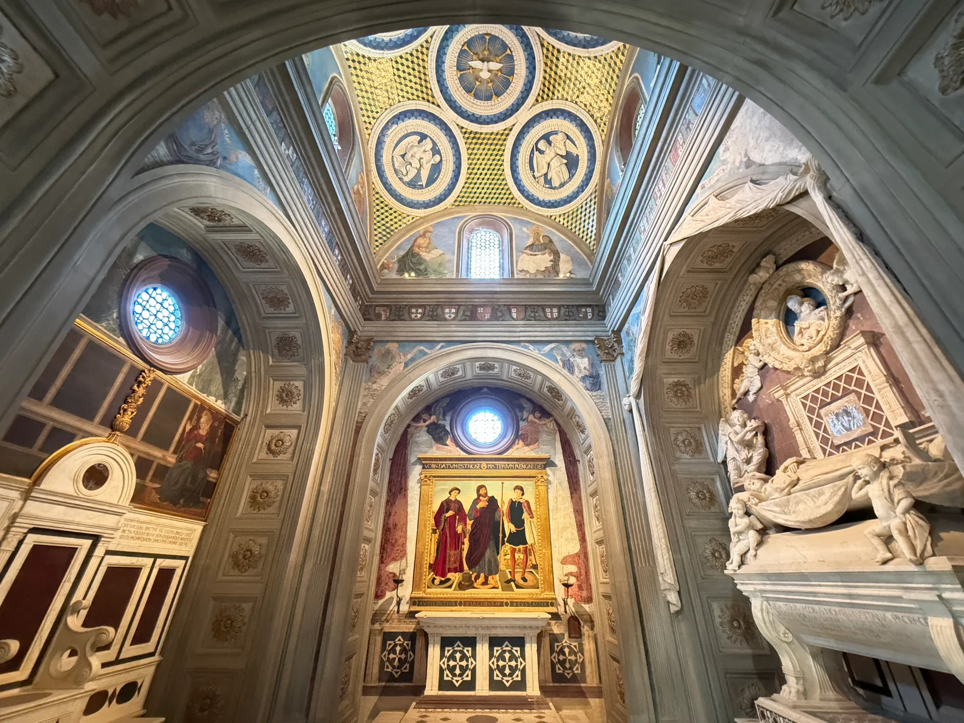 The Chapel of the Cardinal of Portugal at San Miniato, its ceiling, altar wall and tomb in one view.