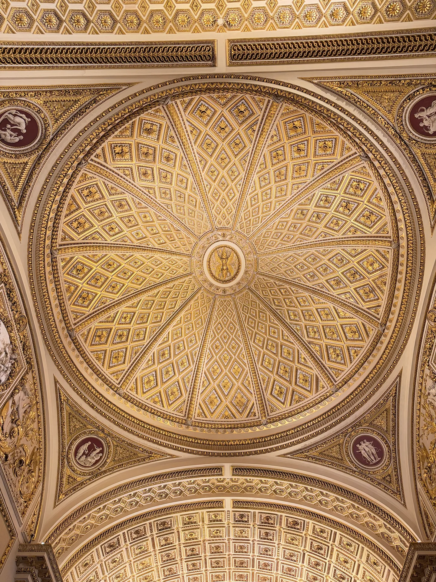 A stucco relief panel in the vault of the Sala della Niobe, close.