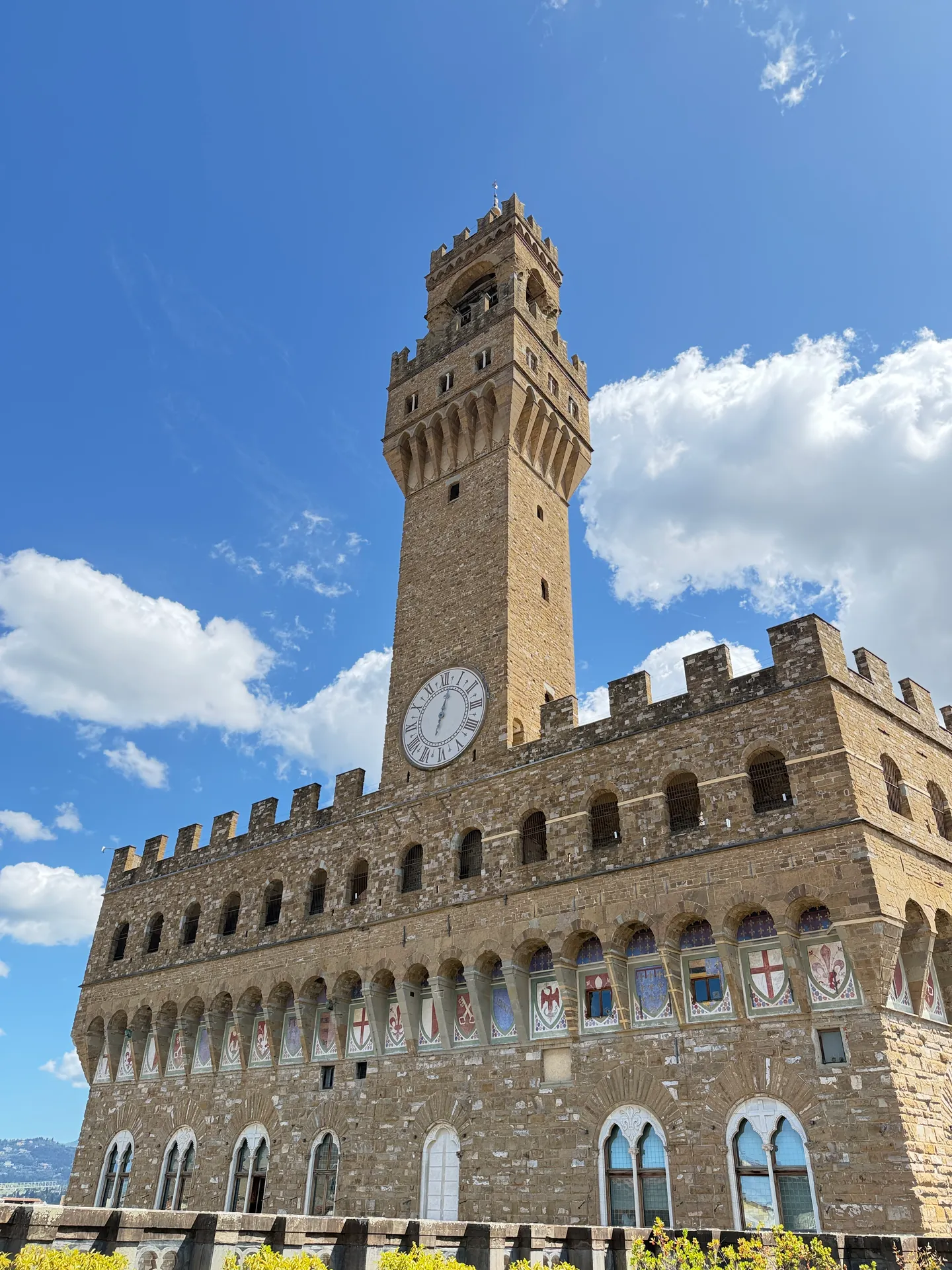 The Palazzo Vecchio and its tower seen from Piazza della Signoria at the head of the Uffizi courtyard.