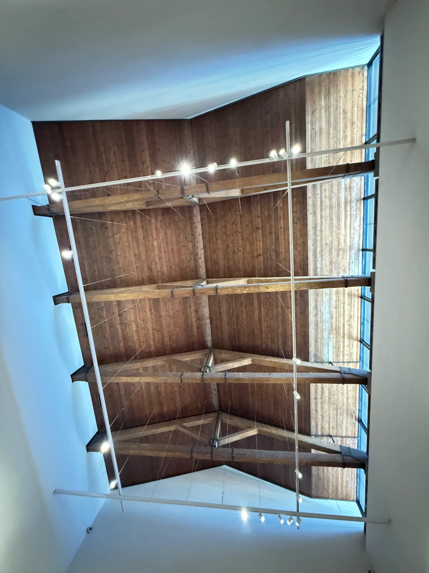 The open timber roof over the room of the great gold ground Maestas at the Uffizi.