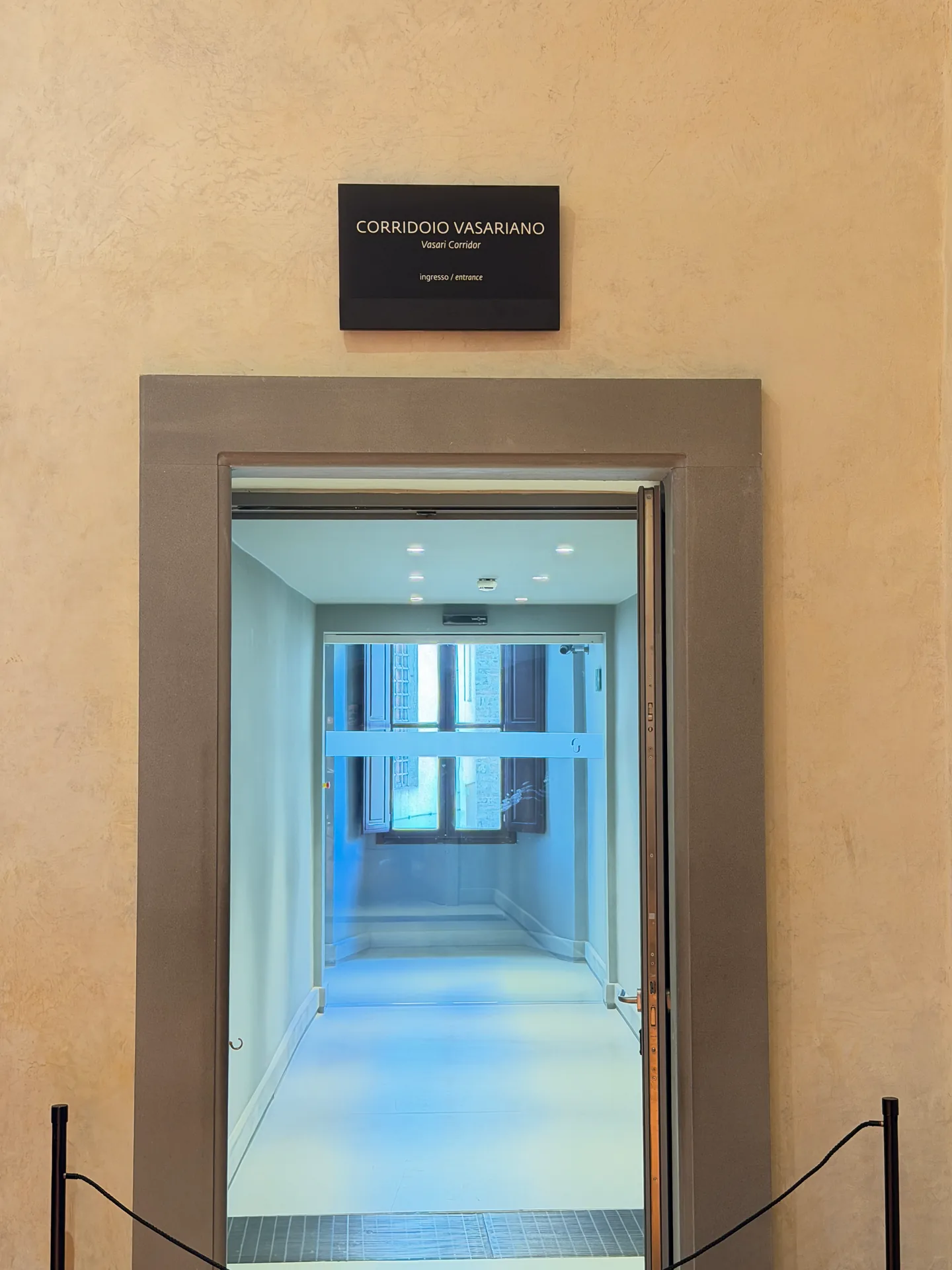 The entrance to the Vasari Corridor inside the Uffizi.