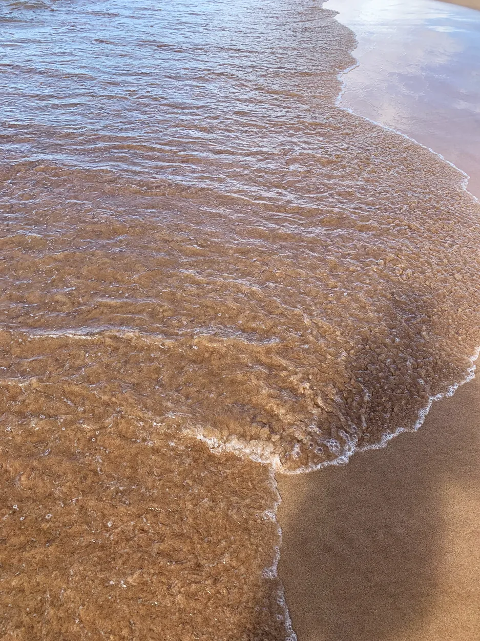 Thin sheet of seawater spreading over wet sand
