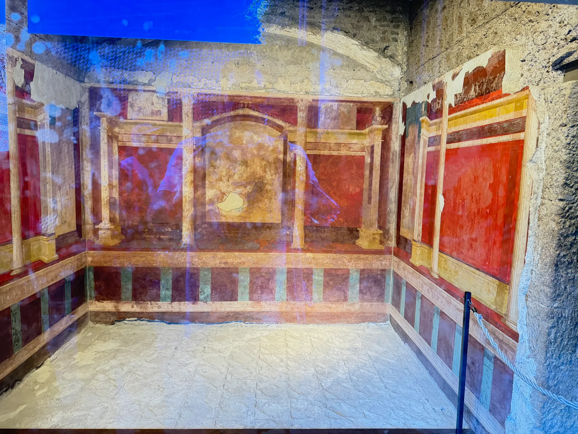 Projected decoration lying over the surviving fresco of a painted room, House of Augustus.